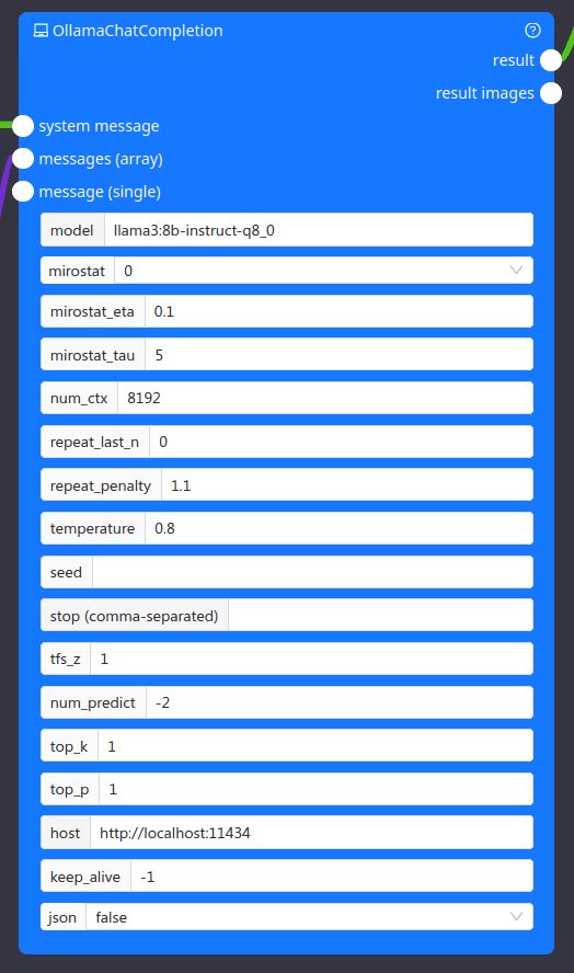 The OllamaChatCompletion node